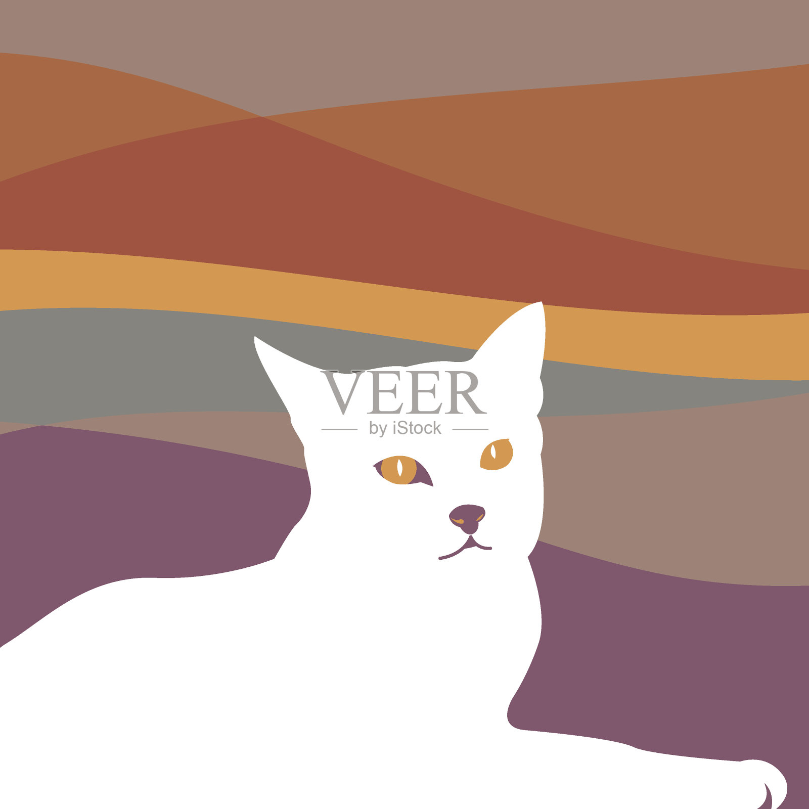 可爱的猫与线条艺术颜色背景插画图片素材