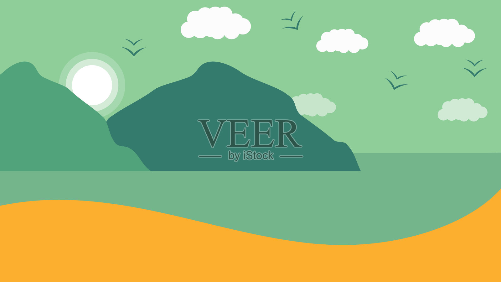 有山和太阳的景观插画图片素材