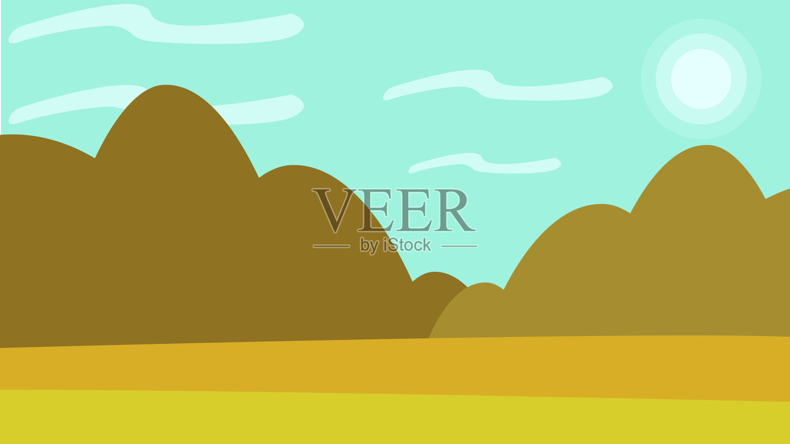 有山和太阳的景观插画图片素材