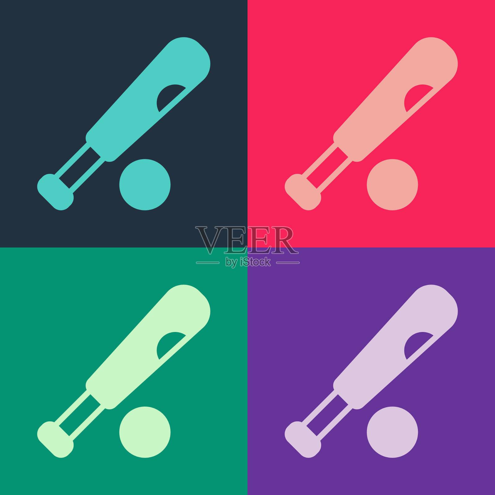 波普艺术棒球棒与球图标孤立上图标素材