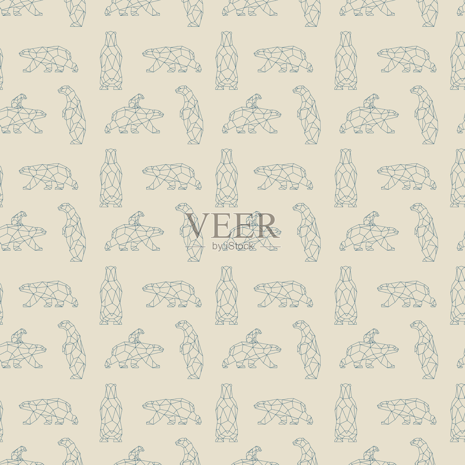 无缝图案与多边形北极熊低插画图片素材