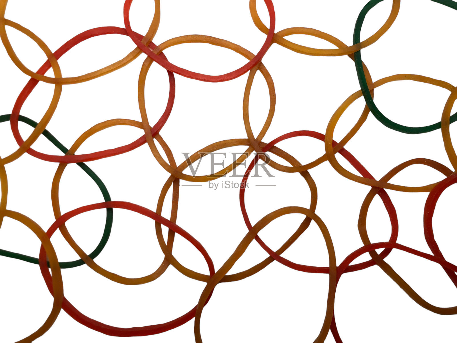 一堆橡皮筋，孤立在白色背景上照片摄影图片