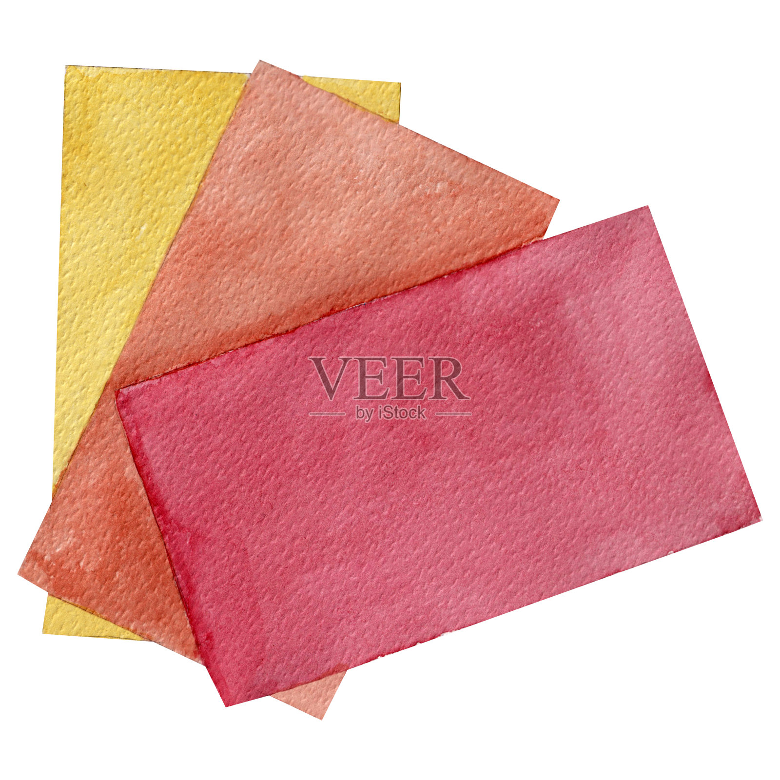 水彩元素，各种彩色纸页孤立在白色背景上。适用于各种产品、学校、办公等。插画图片素材