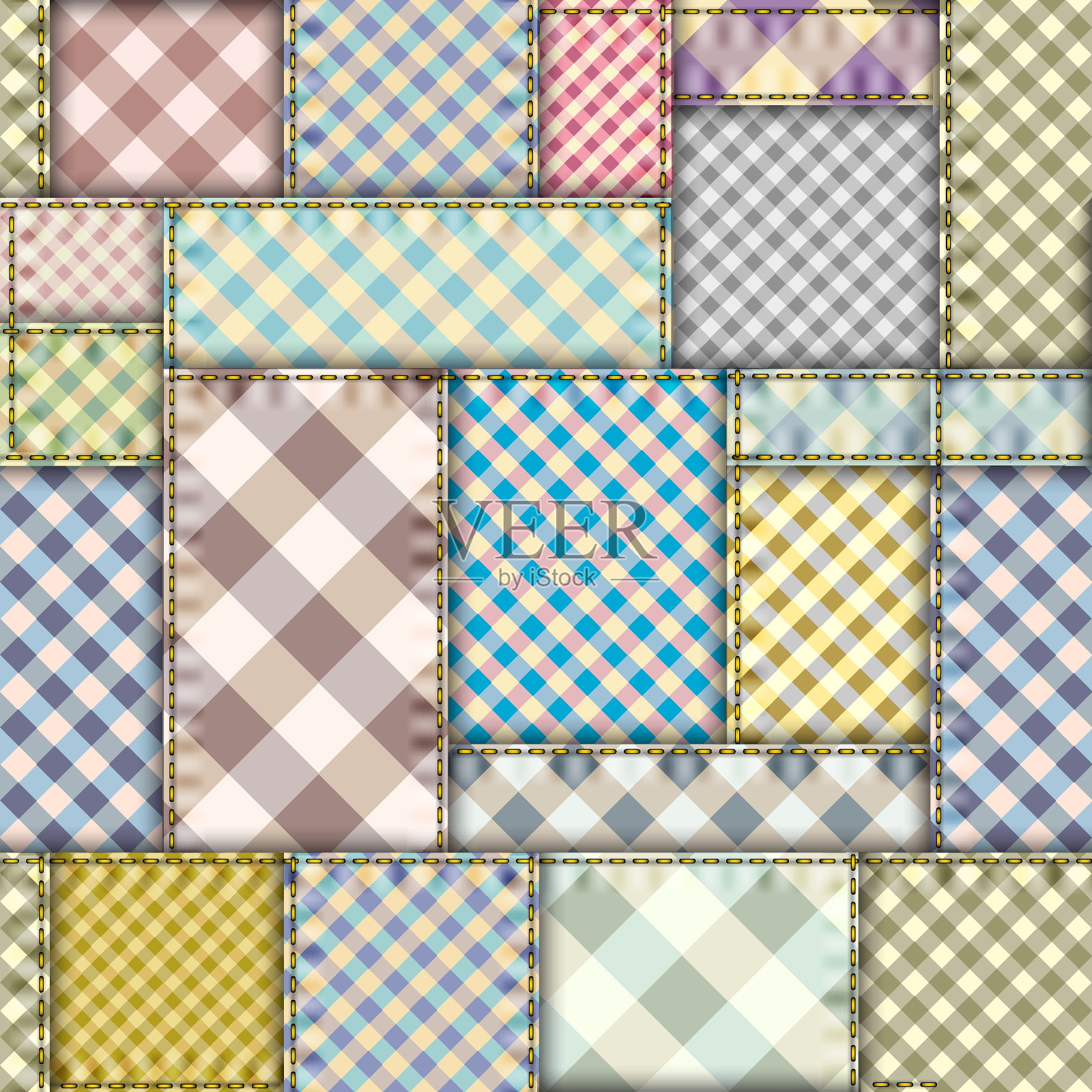 几何抽象图案。纺织品拼布格纹风格。无缝矢量模式。插画图片素材