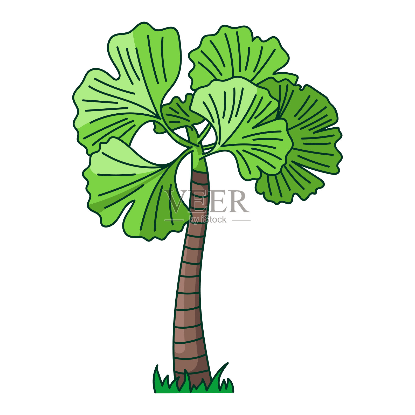 可爱的不寻常的树，梦幻般的植物，银杏，矢量插图，孤立的白色插画图片素材