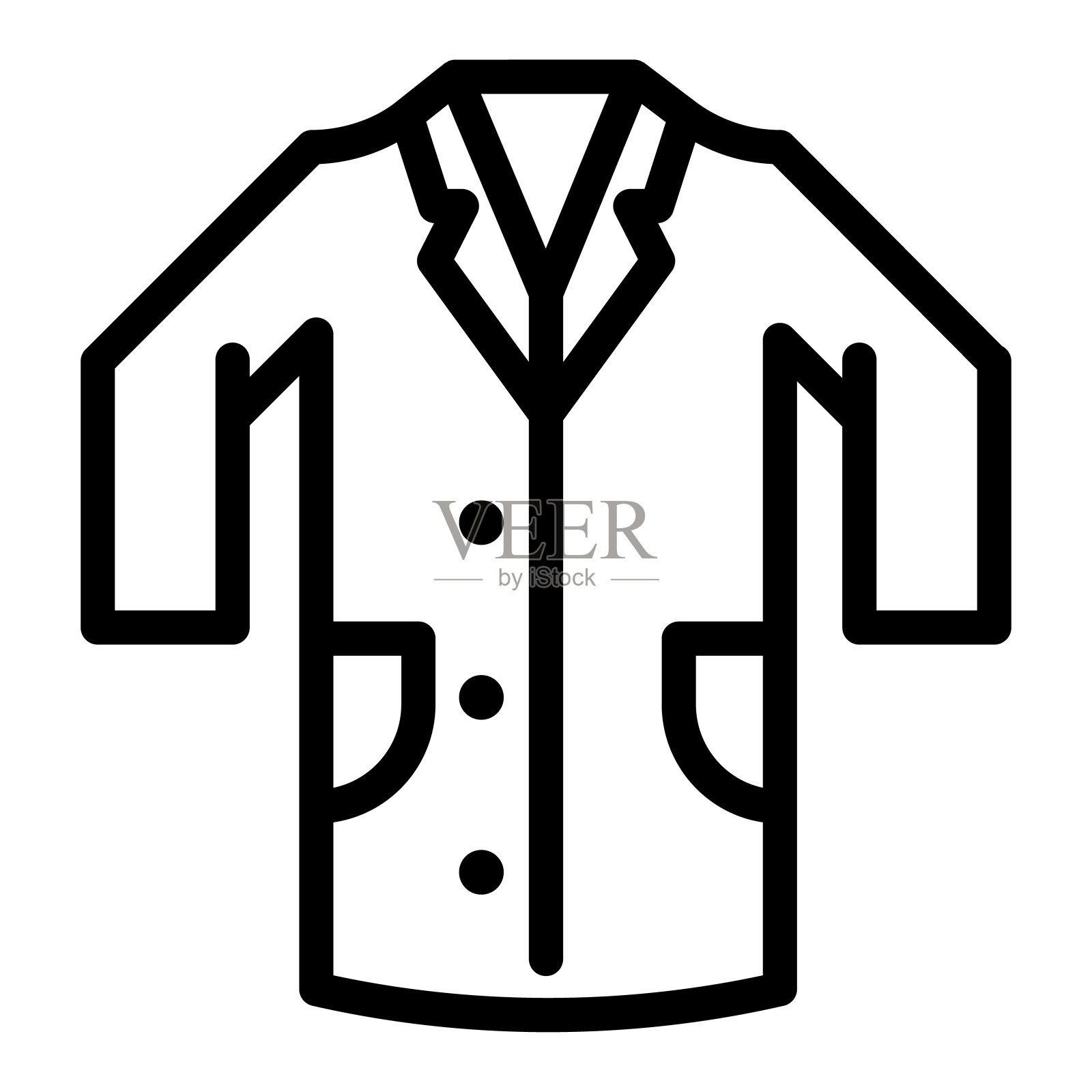 医疗长袍线图标，服装概念，实验室统一标志在白色背景，医院工作人员和医生服装图标在移动网页设计大纲。矢量图形。插画图片素材