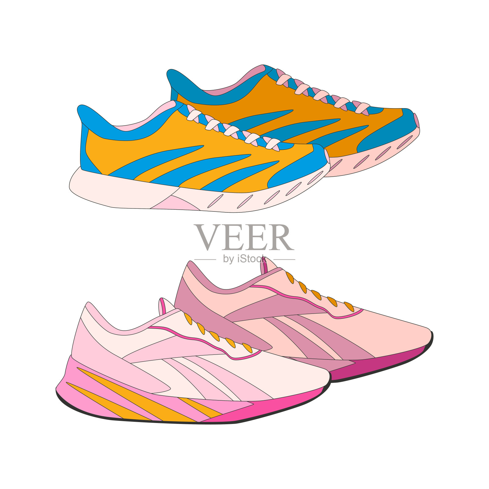 运动鞋、运动服装。运动设备。健身库存。平面矢量插图。插画图片素材