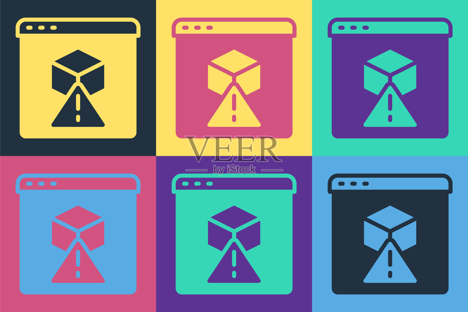 波普艺术3D打印机图标孤立的彩色背景。3 d打印技术。向量图标素材