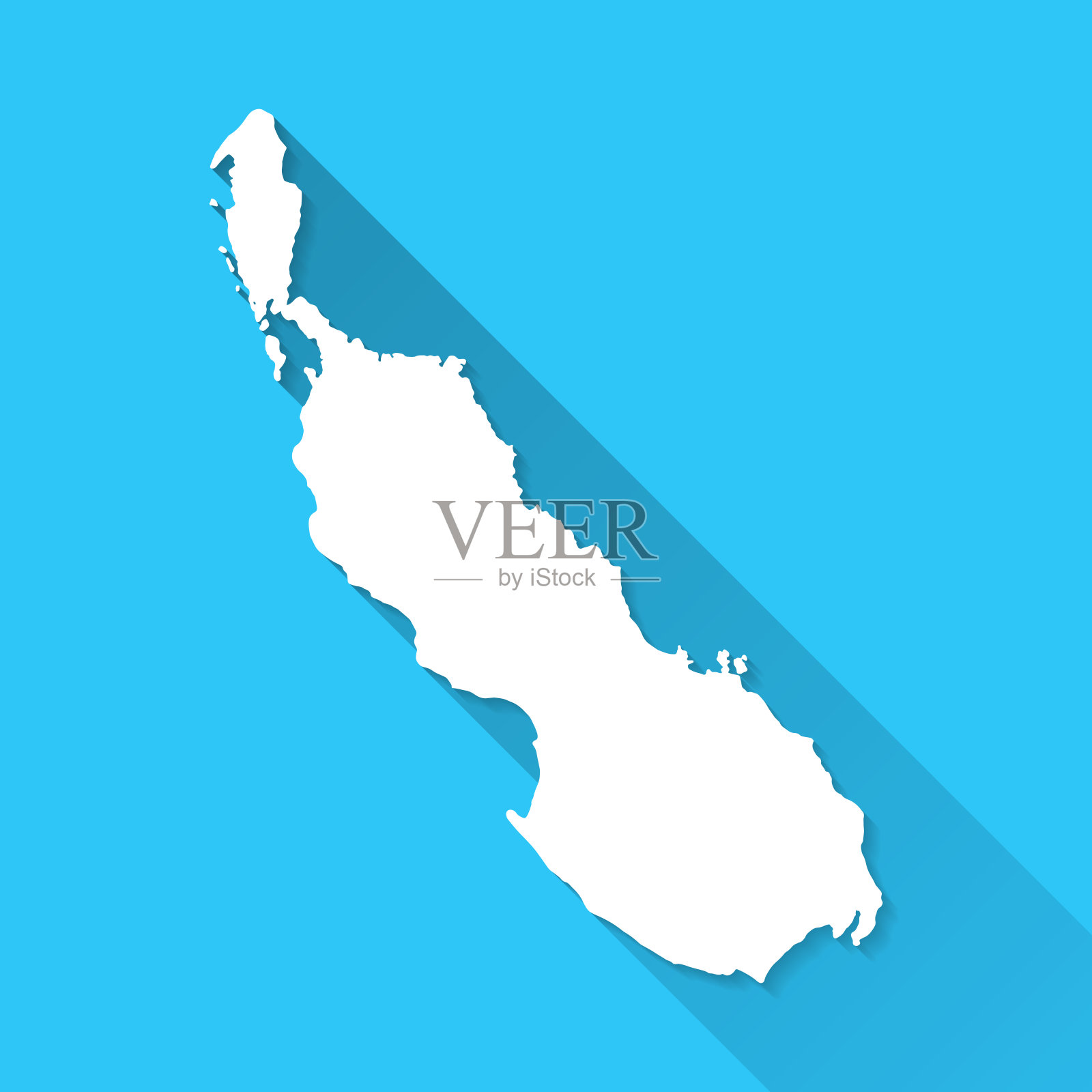 布干维尔地图与长阴影在蓝色的背景-平面设计插画图片素材