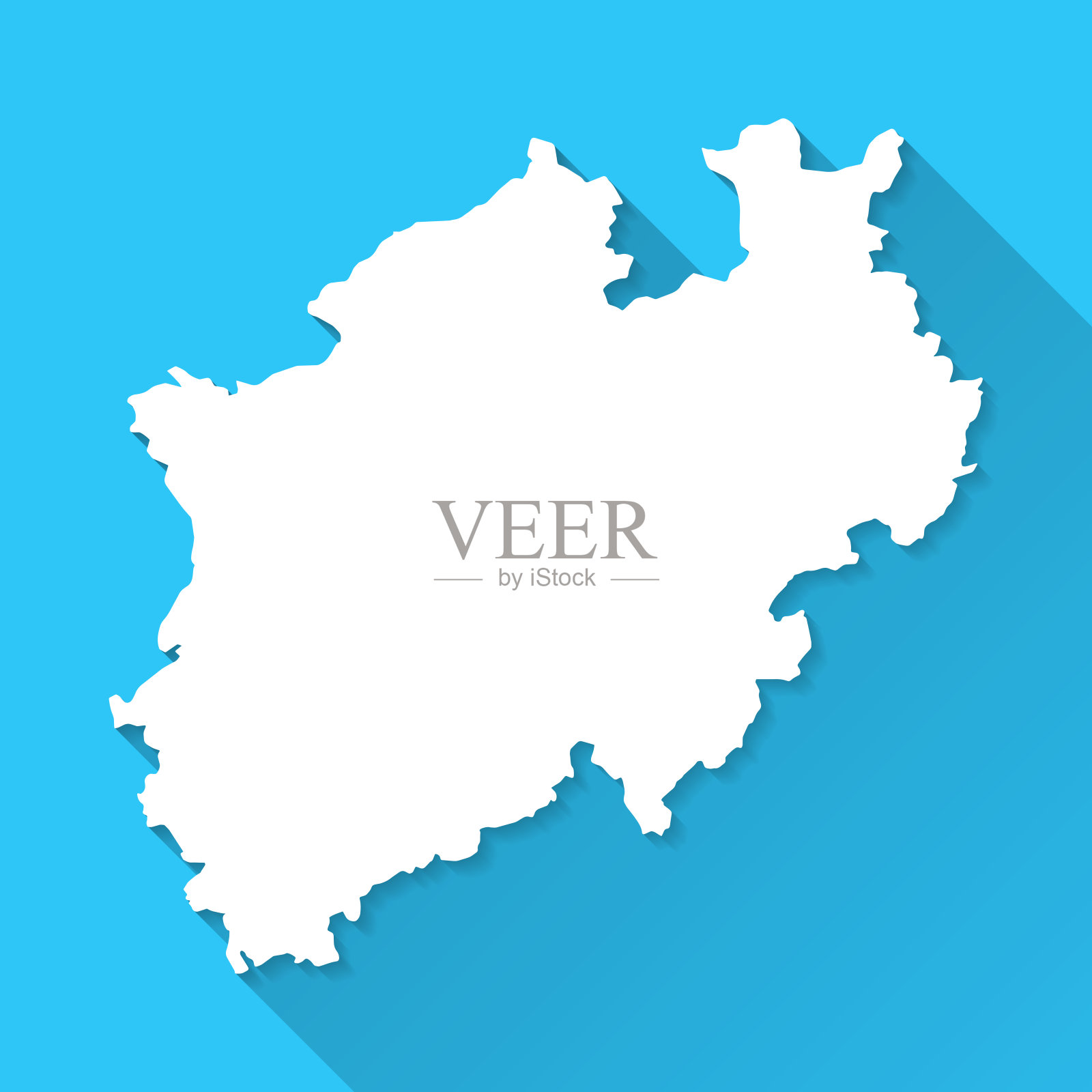 北莱茵-威斯特伐利亚地图与长阴影在蓝色背景-平面设计插画图片素材