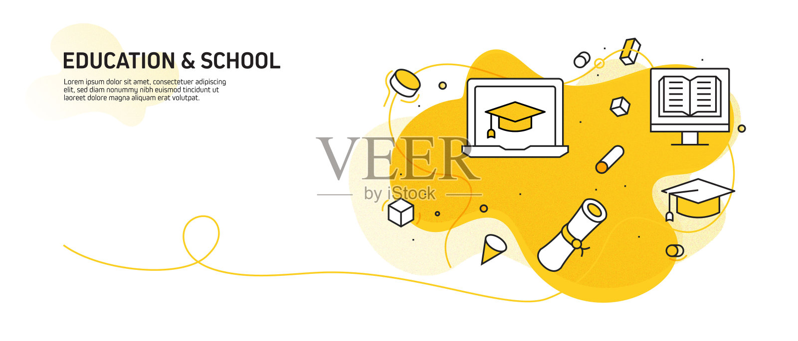 教育和学校相关的现代线条风格矢量插图插画图片素材