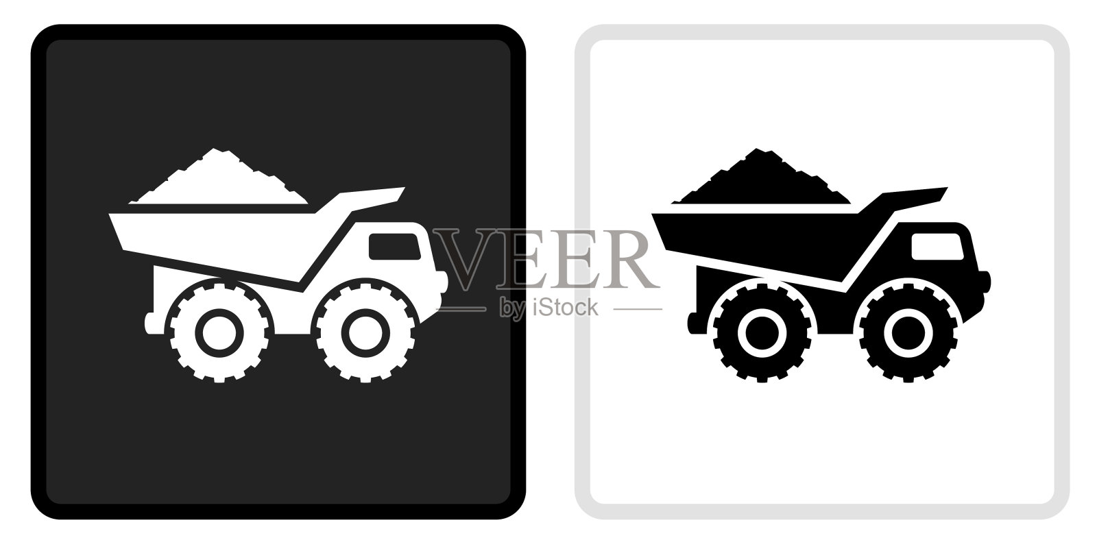 建筑卡车图标上的黑色按钮与白色翻车插画图片素材