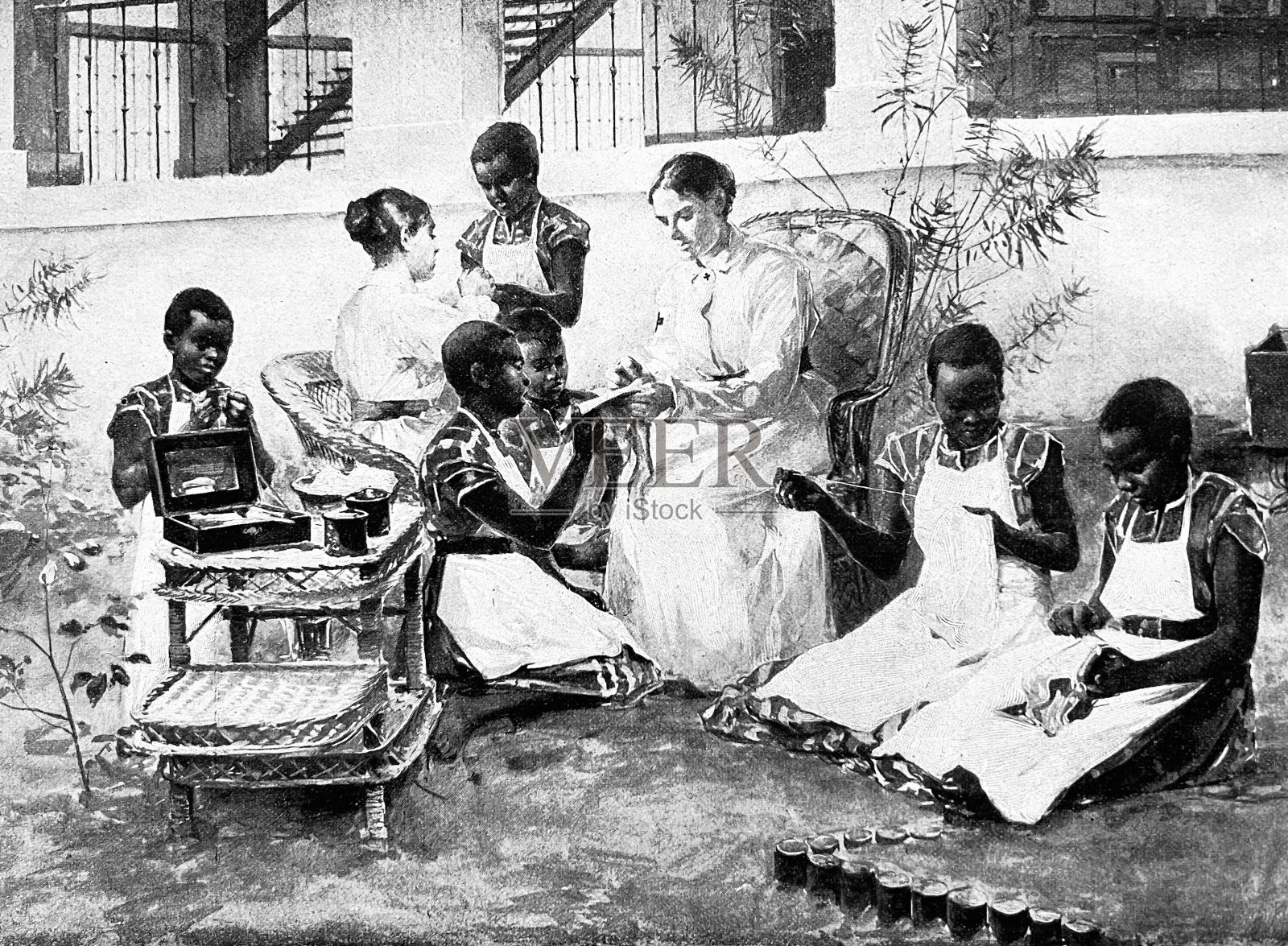 在东非的德国缝纫学校插画图片素材