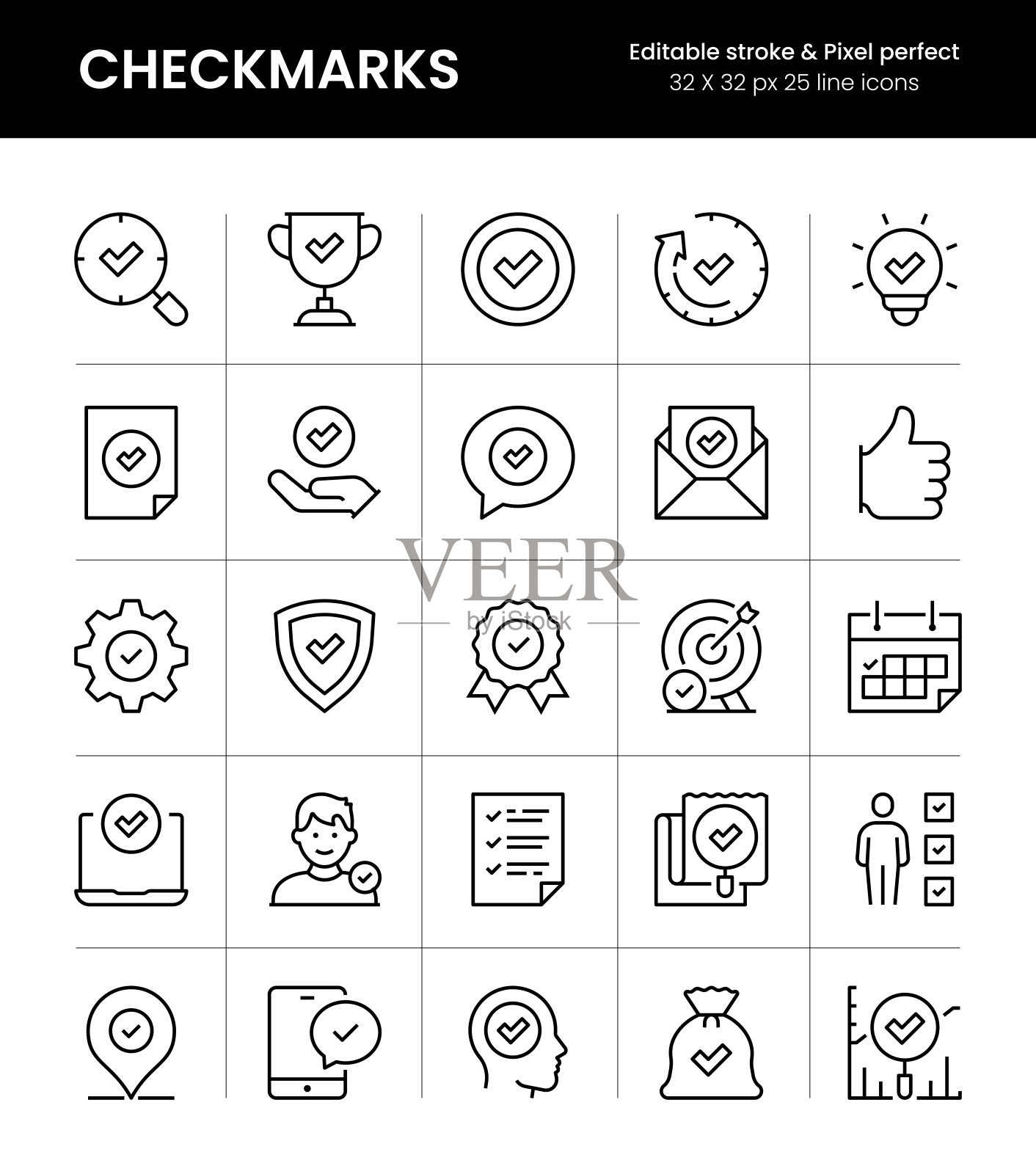 选中“可编辑的笔画线图标”插画图片素材