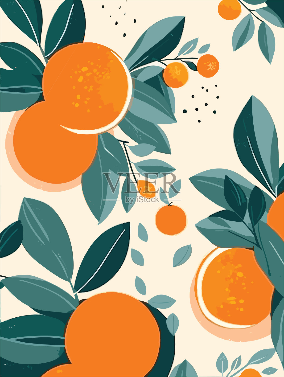 手绘的叶子错综复杂的扁平橙子插画图片素材