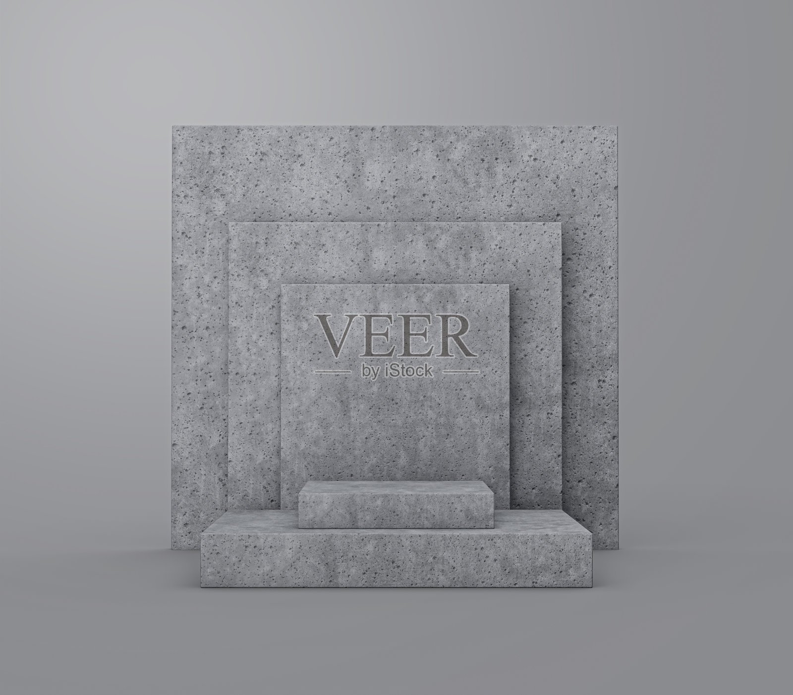 灰色背景的方形混凝土底座，用于产品展示。3 d渲染。照片摄影图片