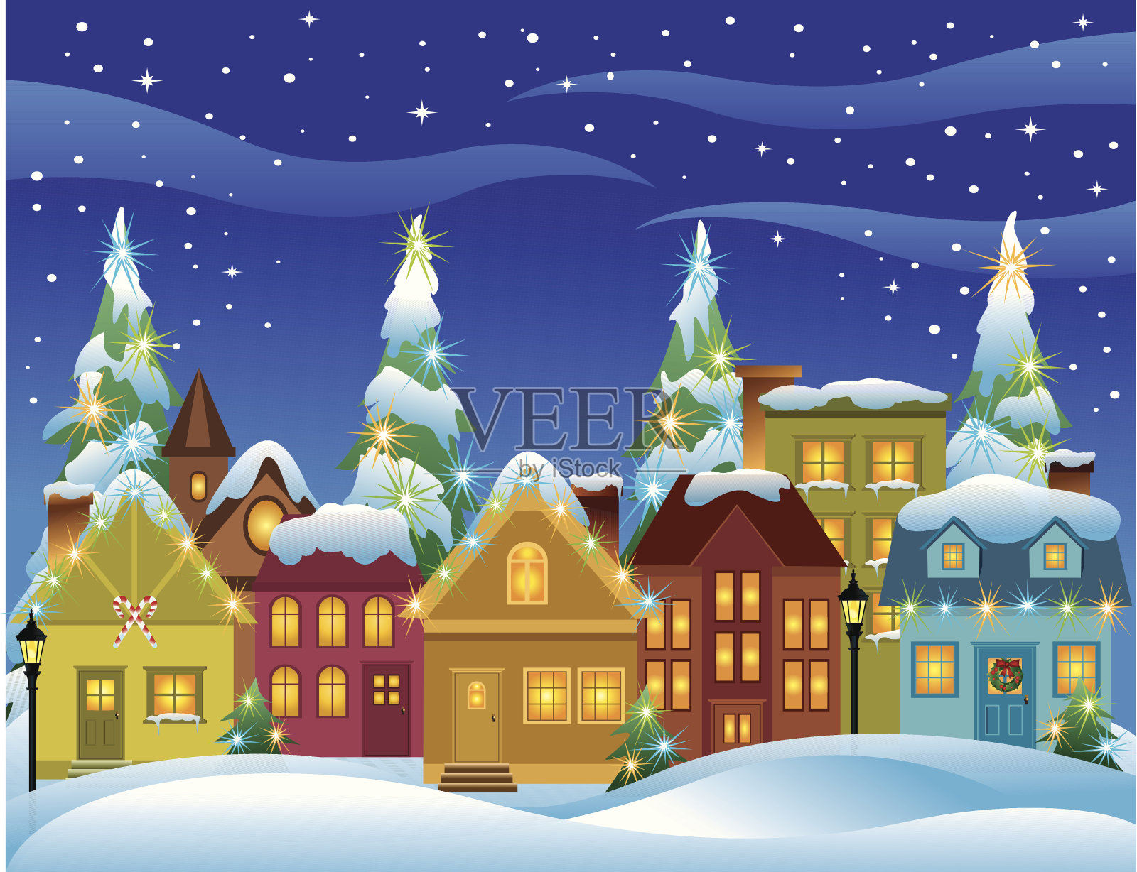 圣诞村插画图片素材