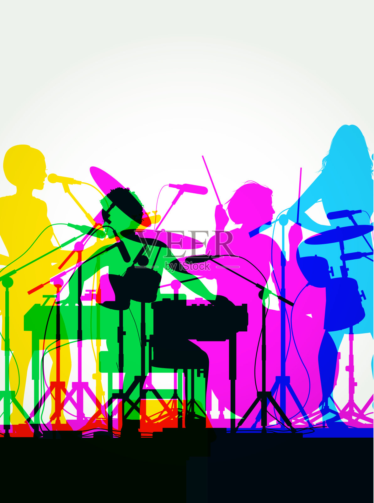 全女子摇滚乐队插画图片素材