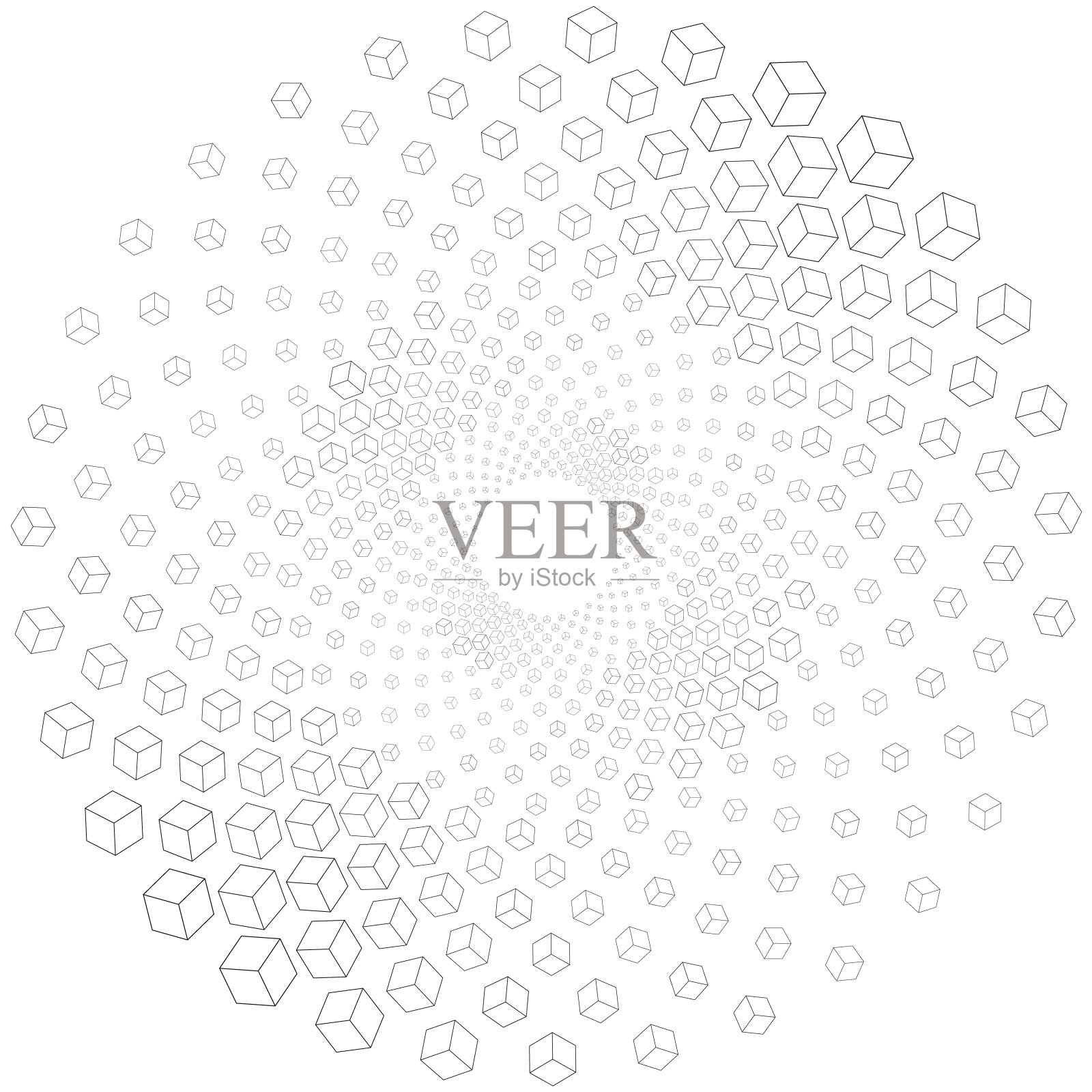 立方体的轮廓，漩涡图案插画图片素材