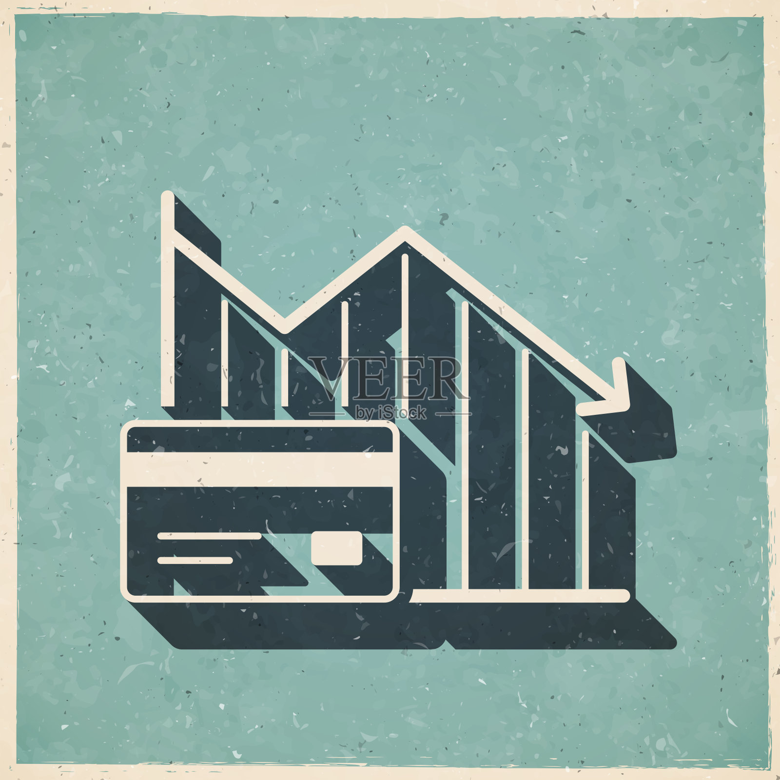 信用卡下降图。图标复古复古风格-旧纹理纸插画图片素材