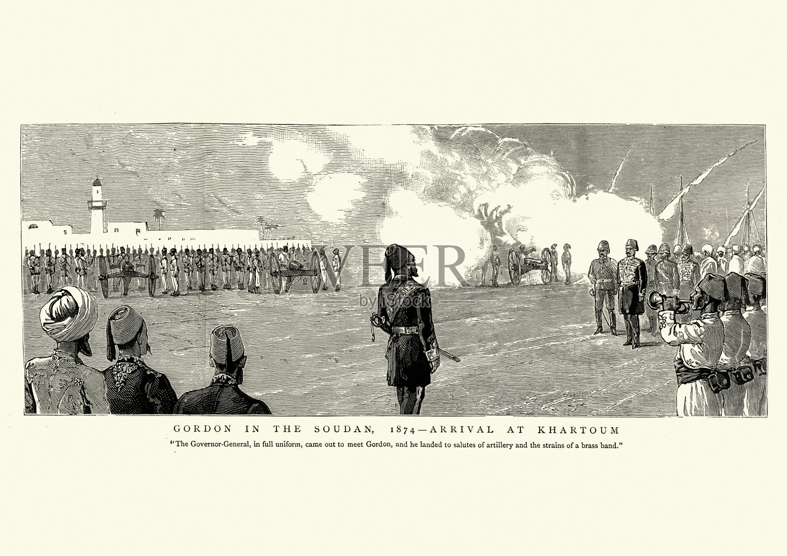 1874年，查尔斯·乔治·戈登将军抵达喀土穆插画图片素材