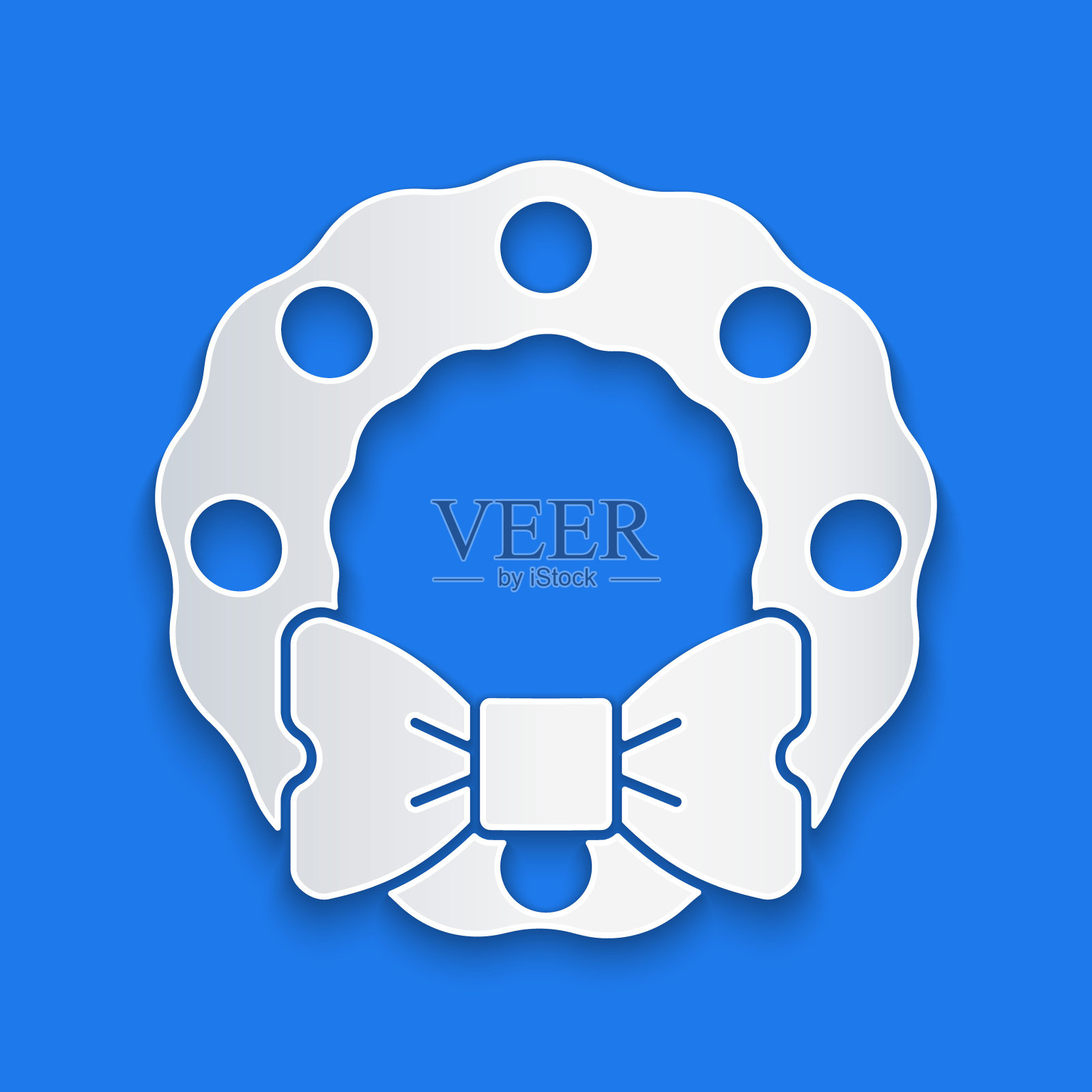 剪纸圣诞花环图标孤立的蓝色背景。圣诞快乐，新年快乐。纸艺风格。向量插画图片素材