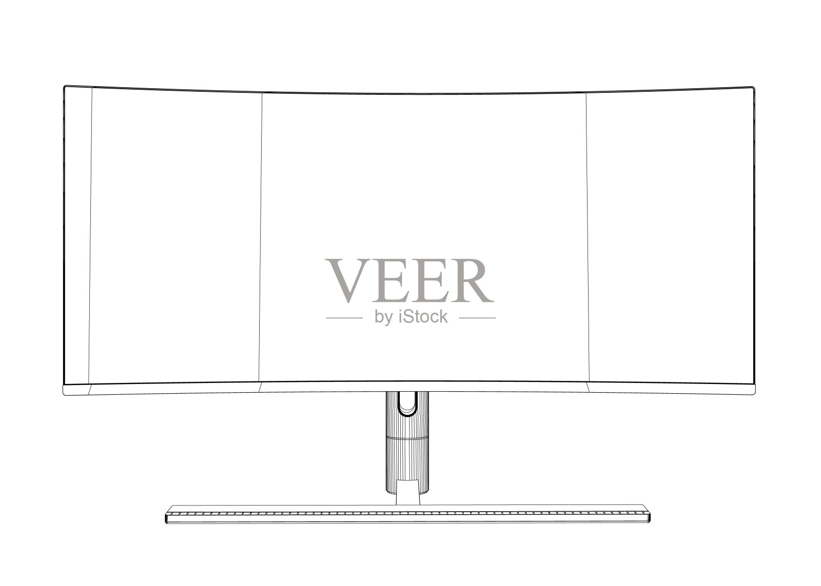 现代薄框显示器计算机显示器的轮廓矢量插图。插画图片素材