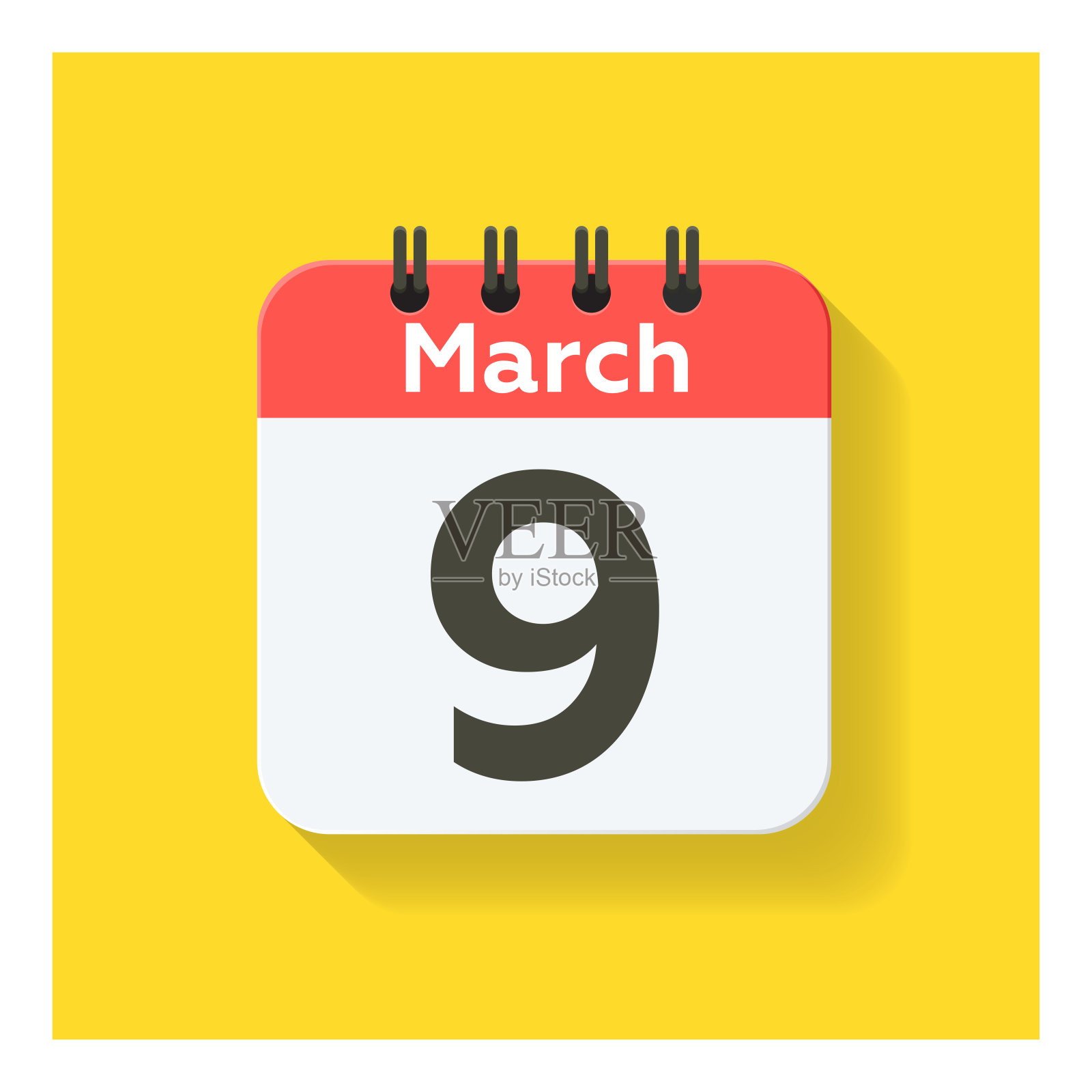 3月9日-日日历图标在平面设计风格。黄色背景。插画图片素材