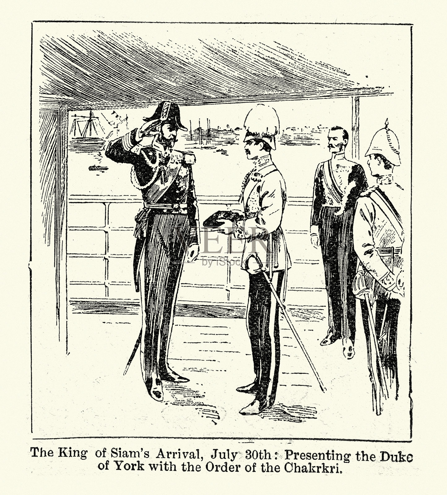 1897年暹罗国王对英国进行国事访问，授予约克公爵Chakrkri勋章插画图片素材