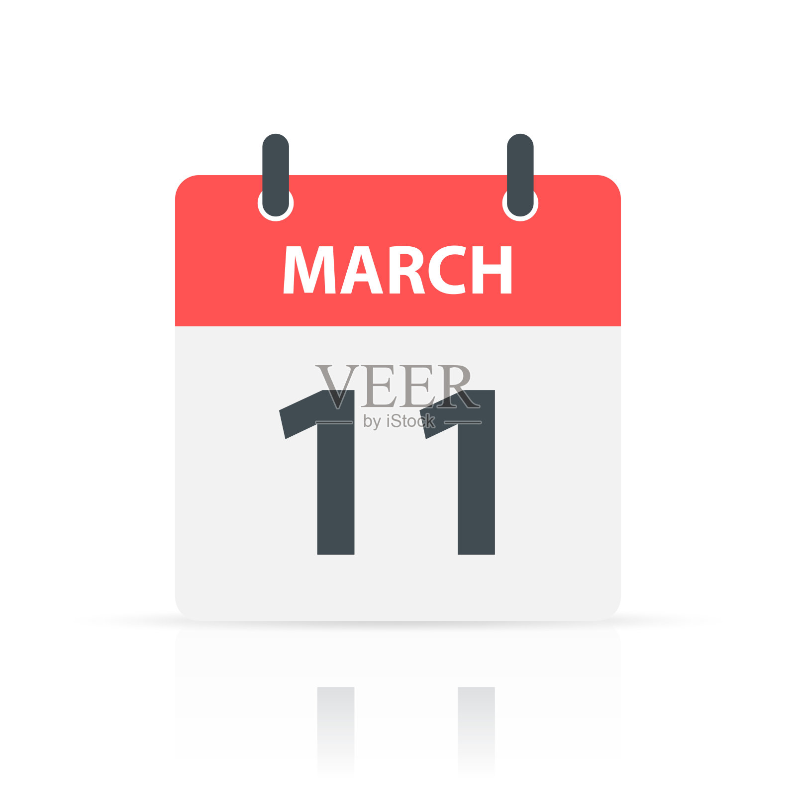 3月11日-每日日历图标与反射白色背景插画图片素材