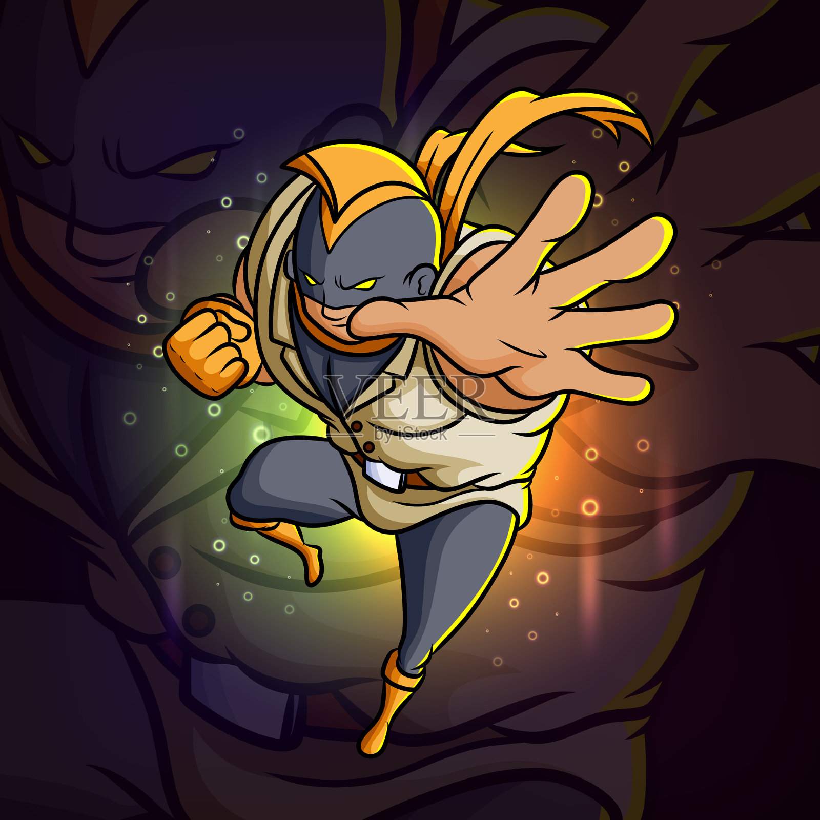 勇士在做动作电子竞技吉祥物插画图片素材