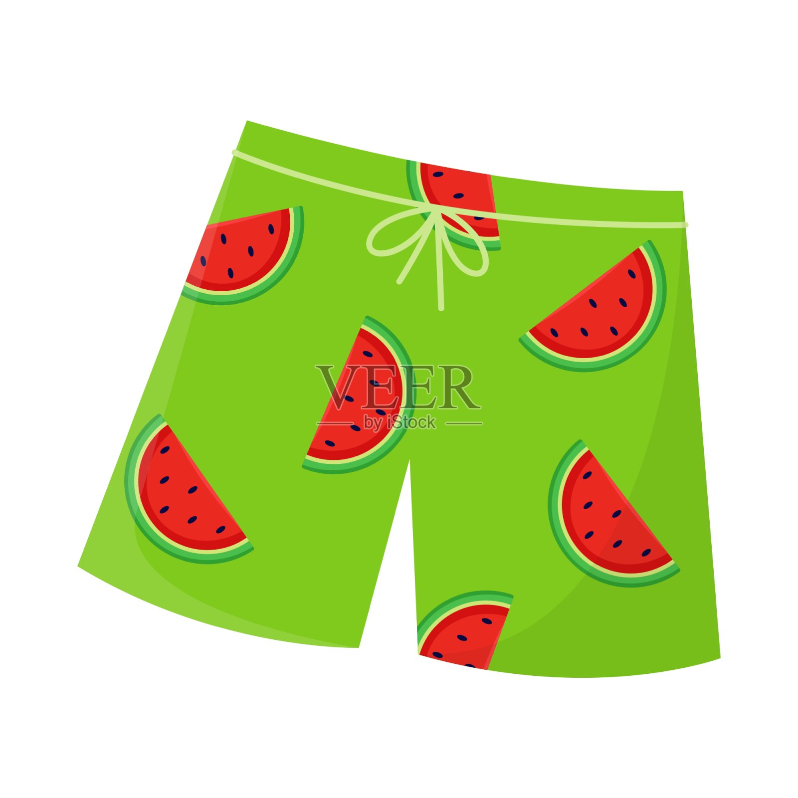 绿色游泳短裤与西瓜矢量插图插画图片素材
