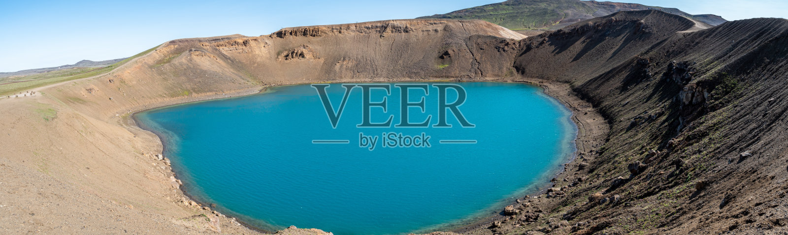 冰岛绿色的Askja火山口湖全景图照片摄影图片