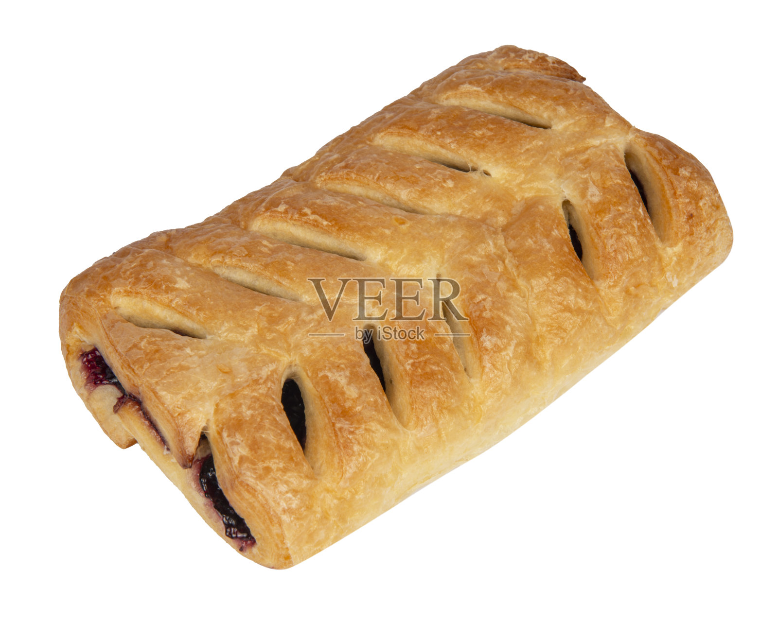 白色背景上孤立的果酱酥皮。特写镜头照片摄影图片