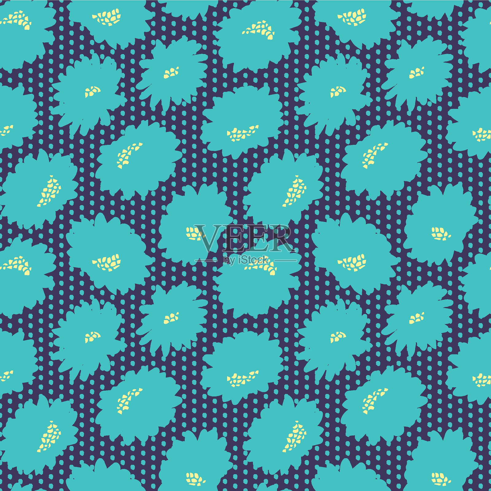 矢量邮票蓝绿色的花点暗重复图案插画图片素材