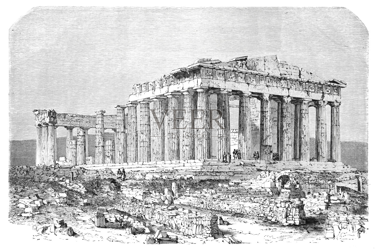 希腊雅典卫城1862年插画图片素材