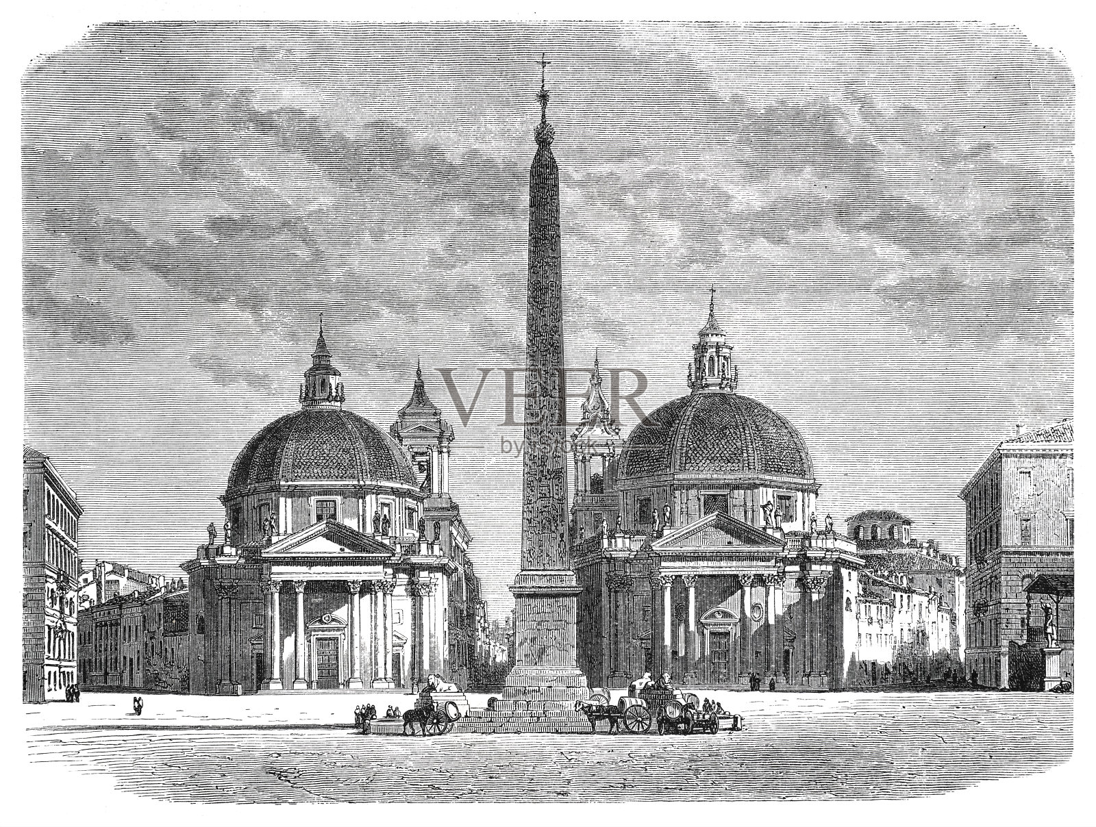 1870年意大利罗马波波洛广场插画图片素材