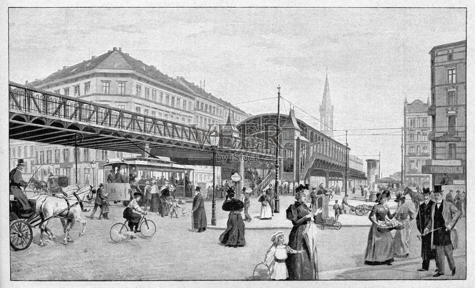 1900年德国柏林火车站Görlitzer班霍夫插画图片素材