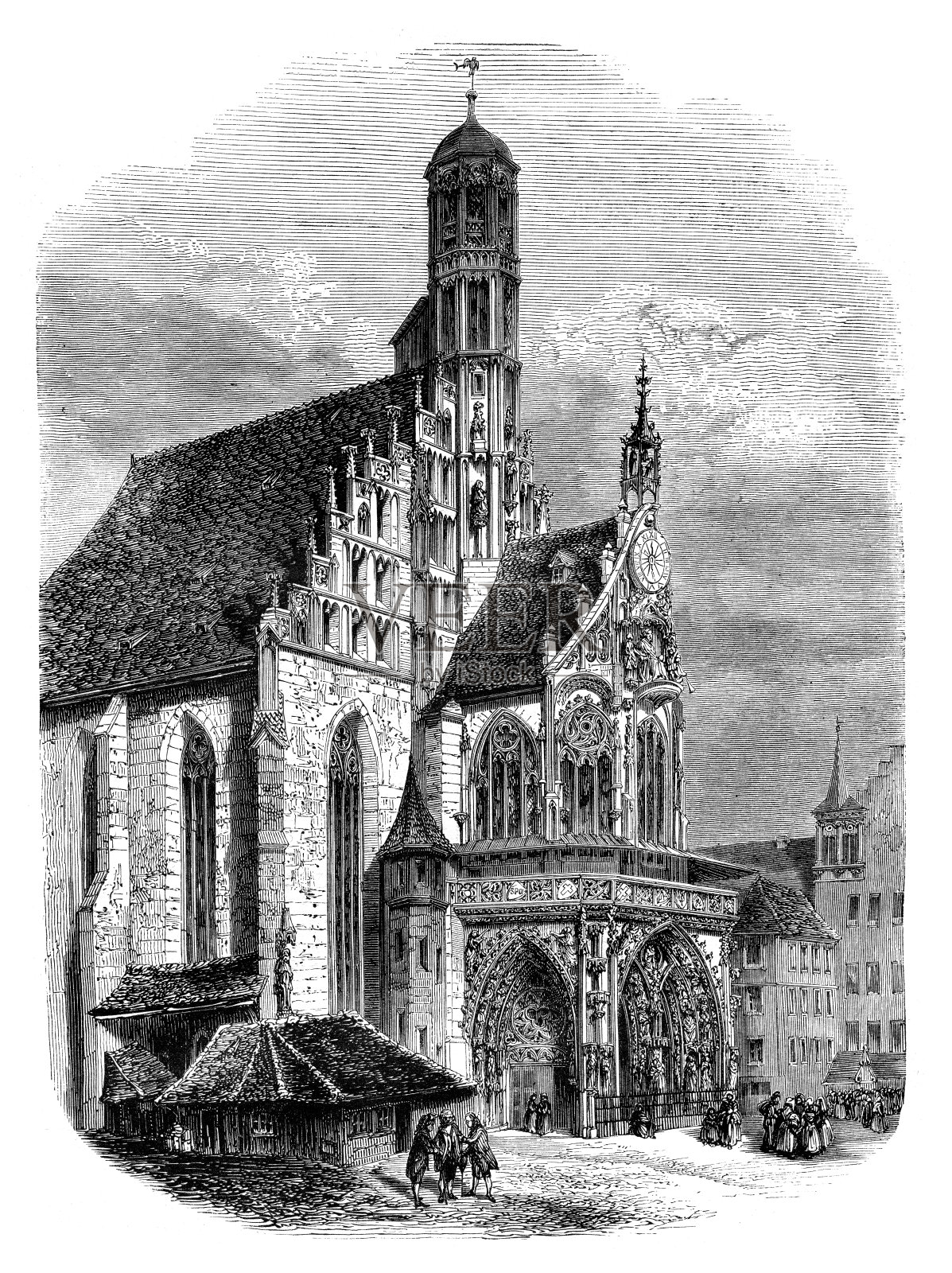 纽伦堡圣母院或圣母教堂，1852年插画图片素材