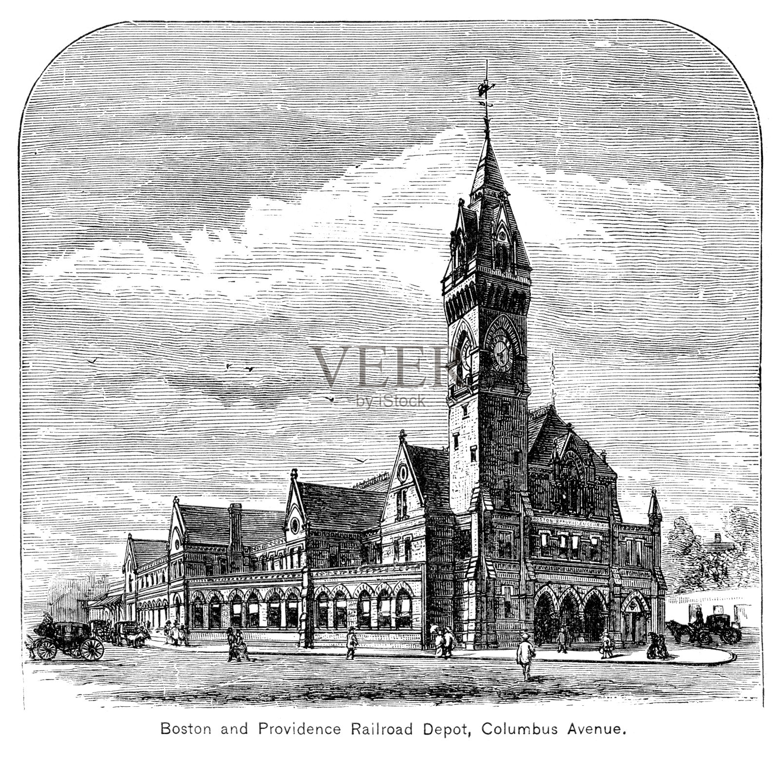 1883年波士顿铁路车站插画图片素材