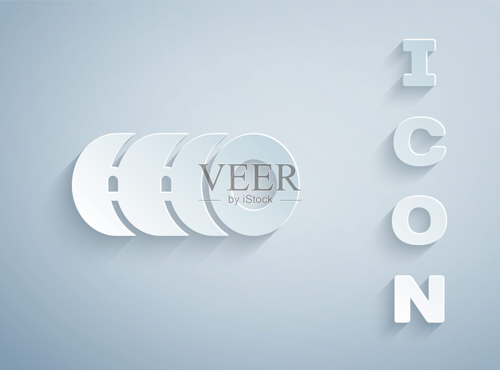 剪纸毯卷图标隔离在灰色背景上。露营卷垫。纸艺术风格。向量插画图片素材