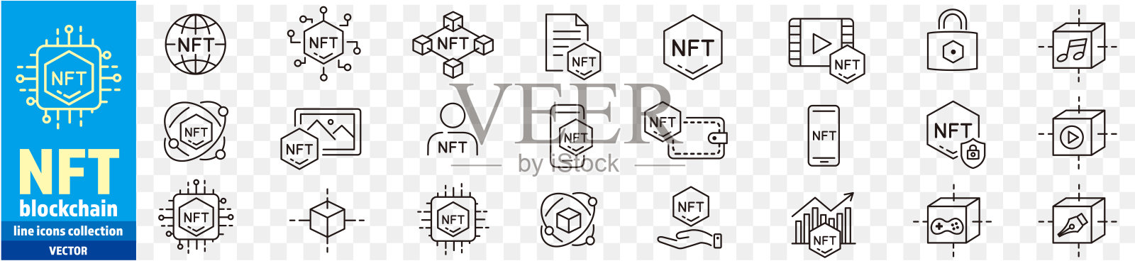 NFT钱包区块链令牌加密加密货币比特币硬币图标集合可编辑的笔画矢量插画图片素材