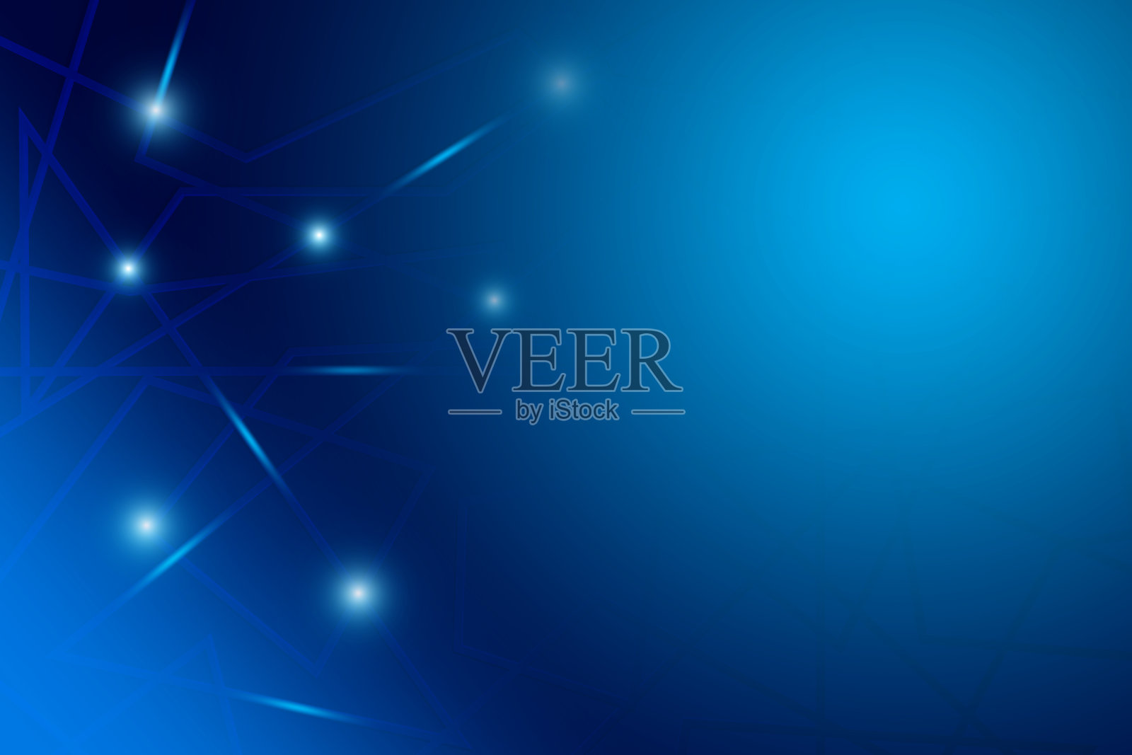 蓝色科技感抽象背景，霓虹灯与几何线条矢量图插画图片素材