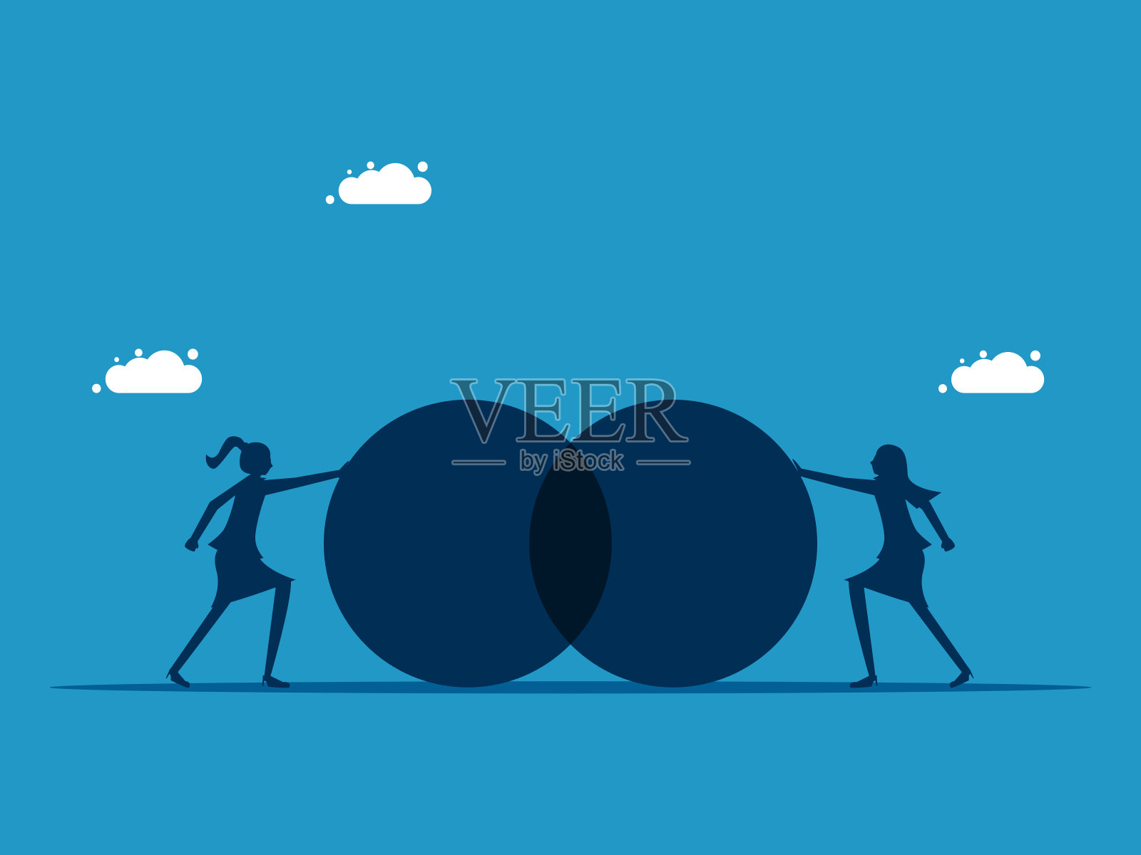 业务合作。两个女商人互相推着圈子插画图片素材