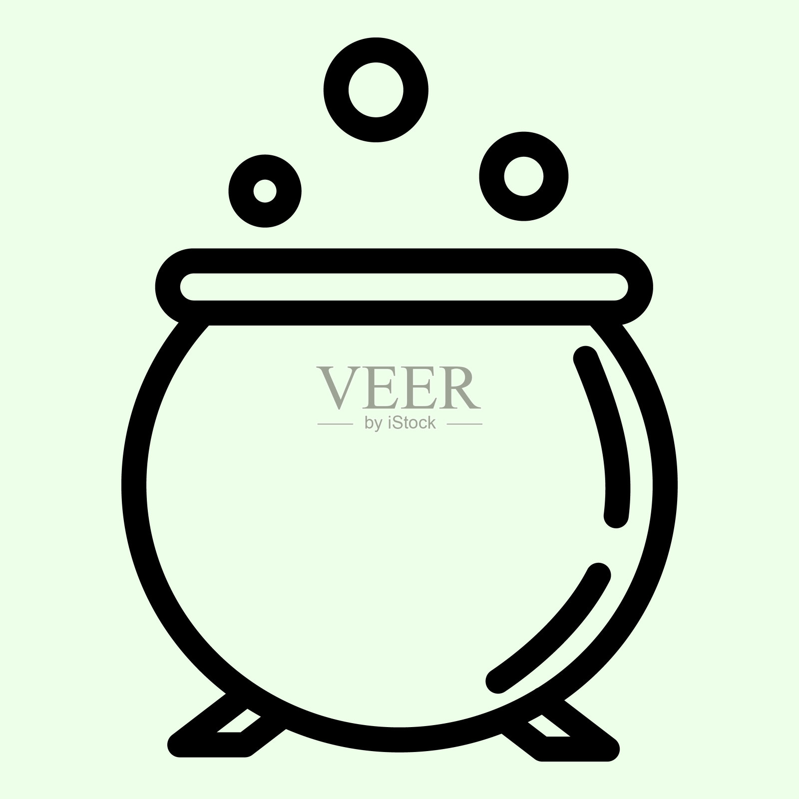 巫婆药水线图标。女巫锅与沸腾的魔法毒药轮廓风格的白色背景象形文字。万圣节大锅移动概念网页设计。矢量图形。插画图片素材