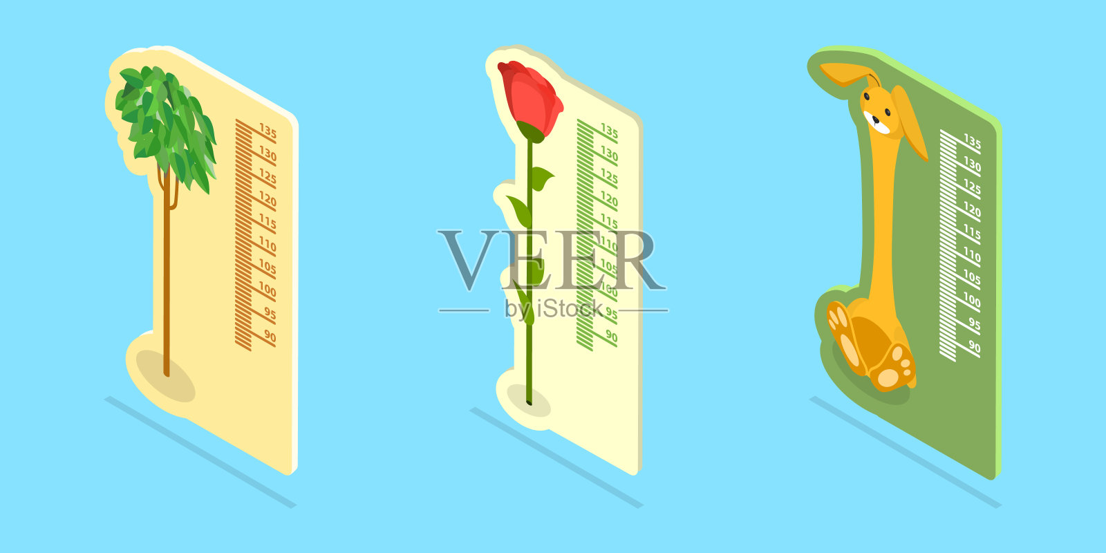 三维等距平面矢量集的孩子高度米插画图片素材