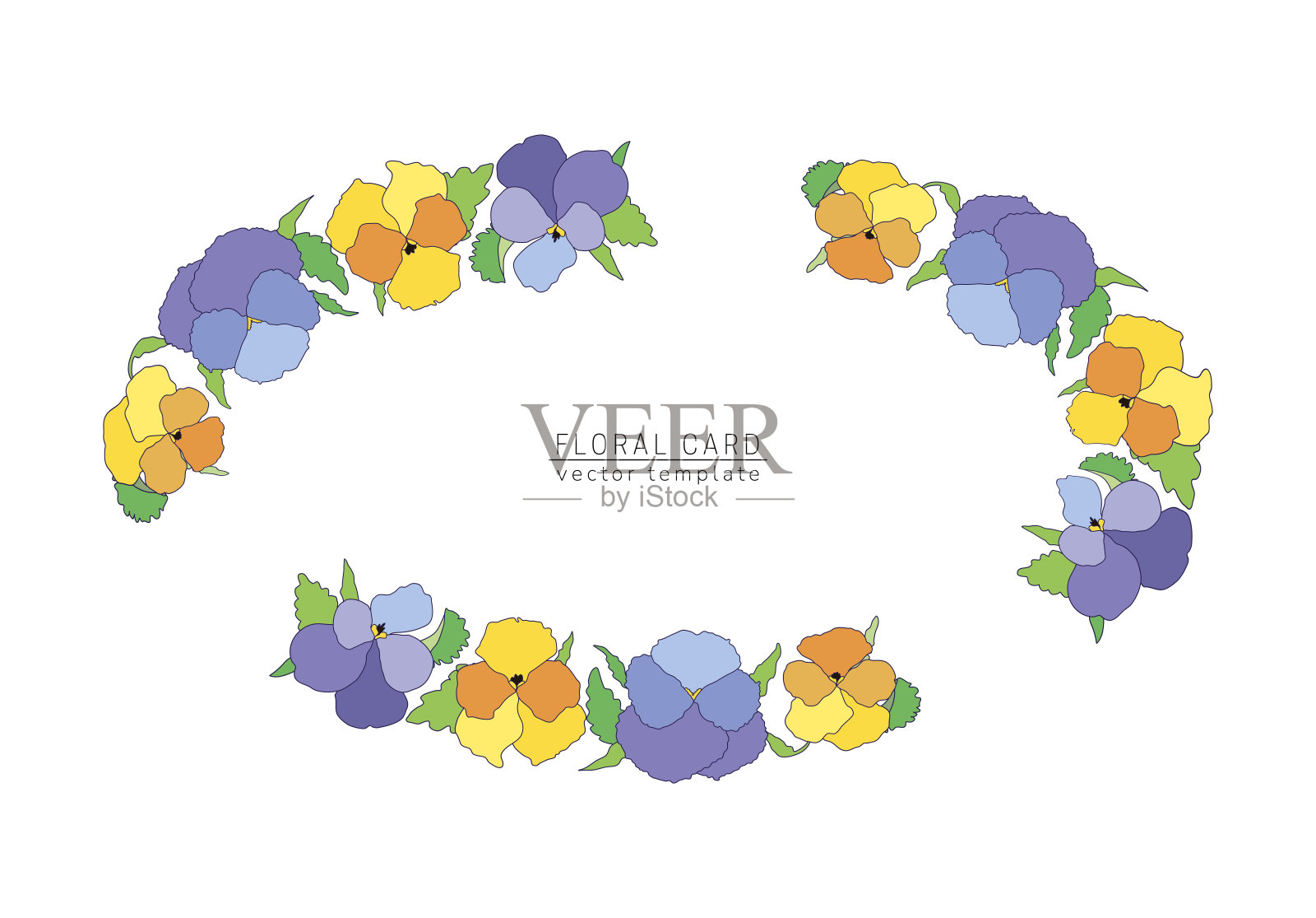 矢量框架的春天明亮的花朵三色紫罗兰，可爱的彩色紫罗兰花圈插画图片素材