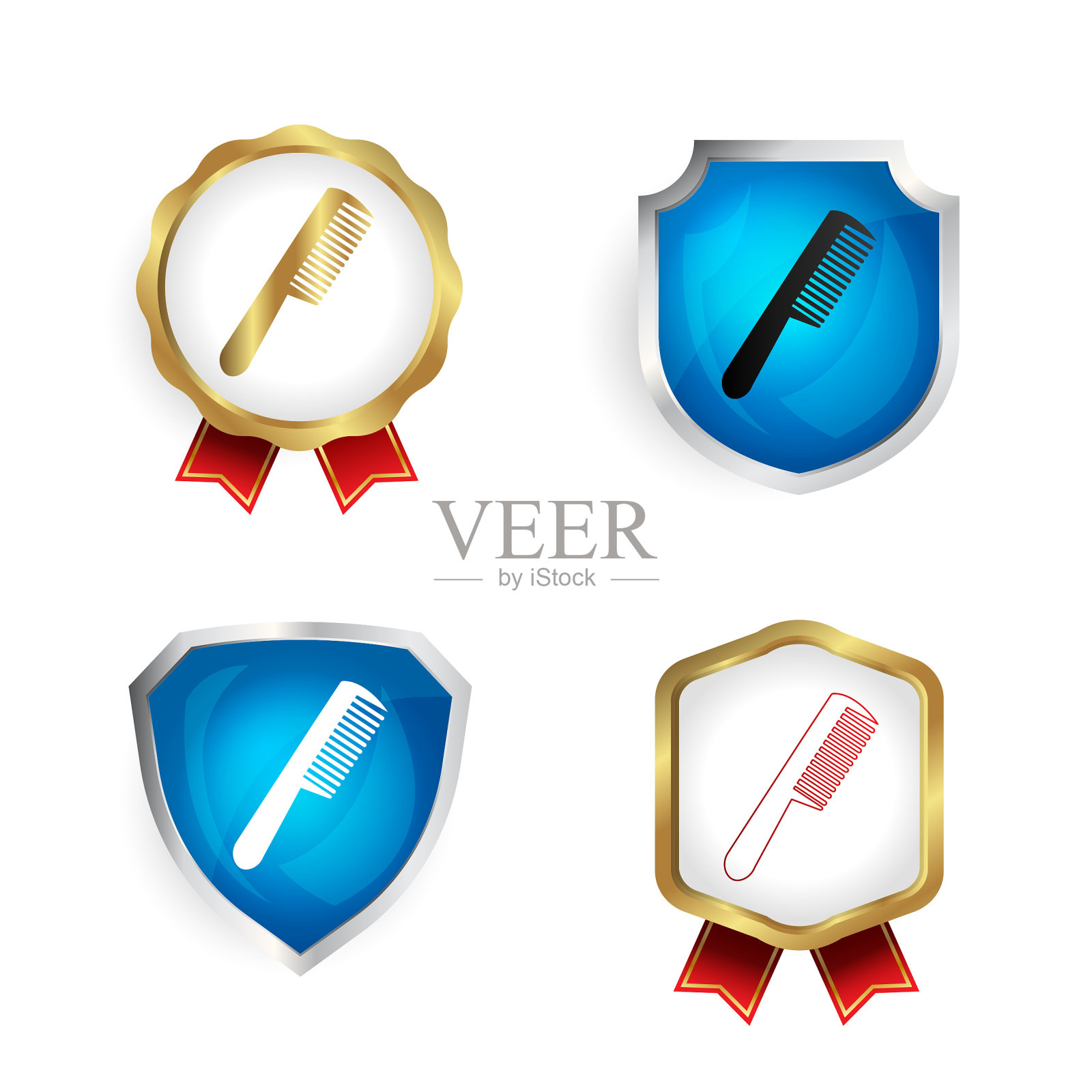 摘要梳子徽章和标签收集插画图片素材