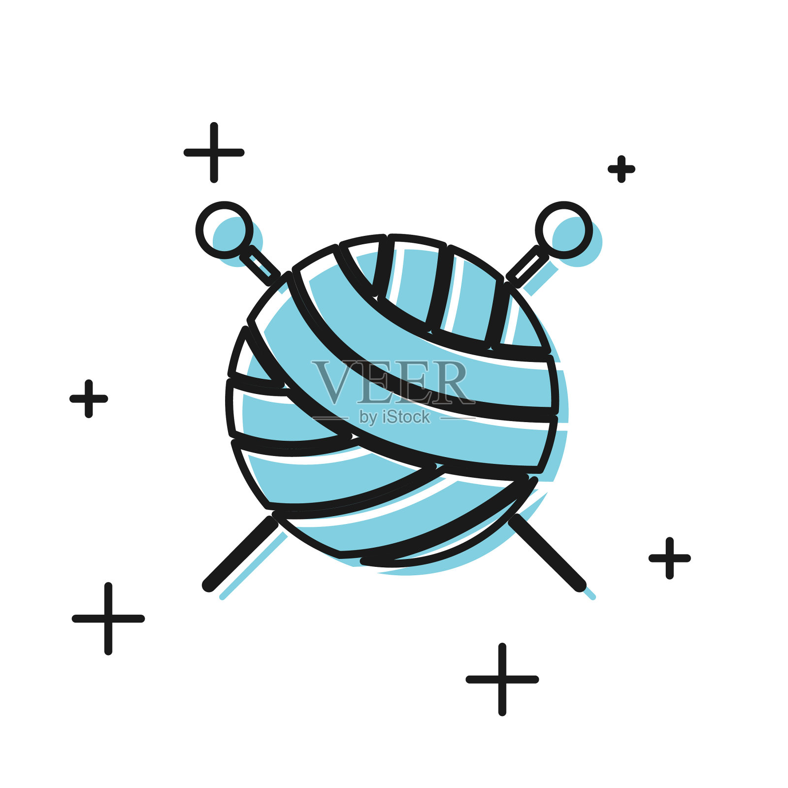 黑色纱线球与针织针图标插画图片素材