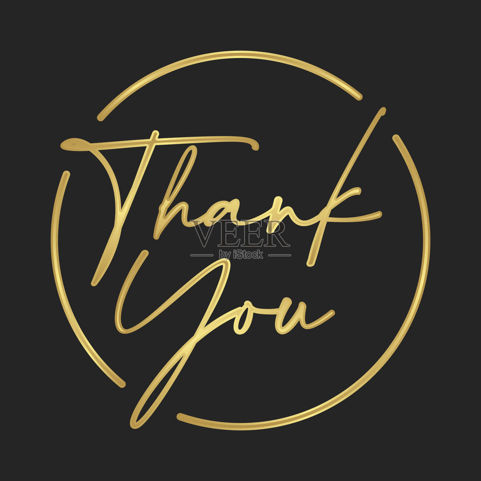 谢谢你的字体。金色圆圈内的书法设计。插画图片素材
